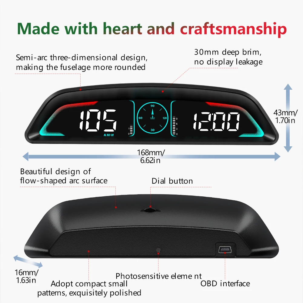 New Car HUD B3 OBD Head Up Display Display multifunzionale del tempo Velocità Distanza di guida Tempo di guida Consumo di carburante Tensione - immagine 5