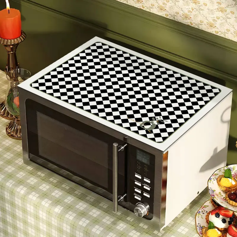 Washing Machine Cover Absorbent Washing Machine Dust Mats Retro Checkerboard Pattern Kitchen Sink Pads Dustproof Draining Mat Waterproof Cover Cloth