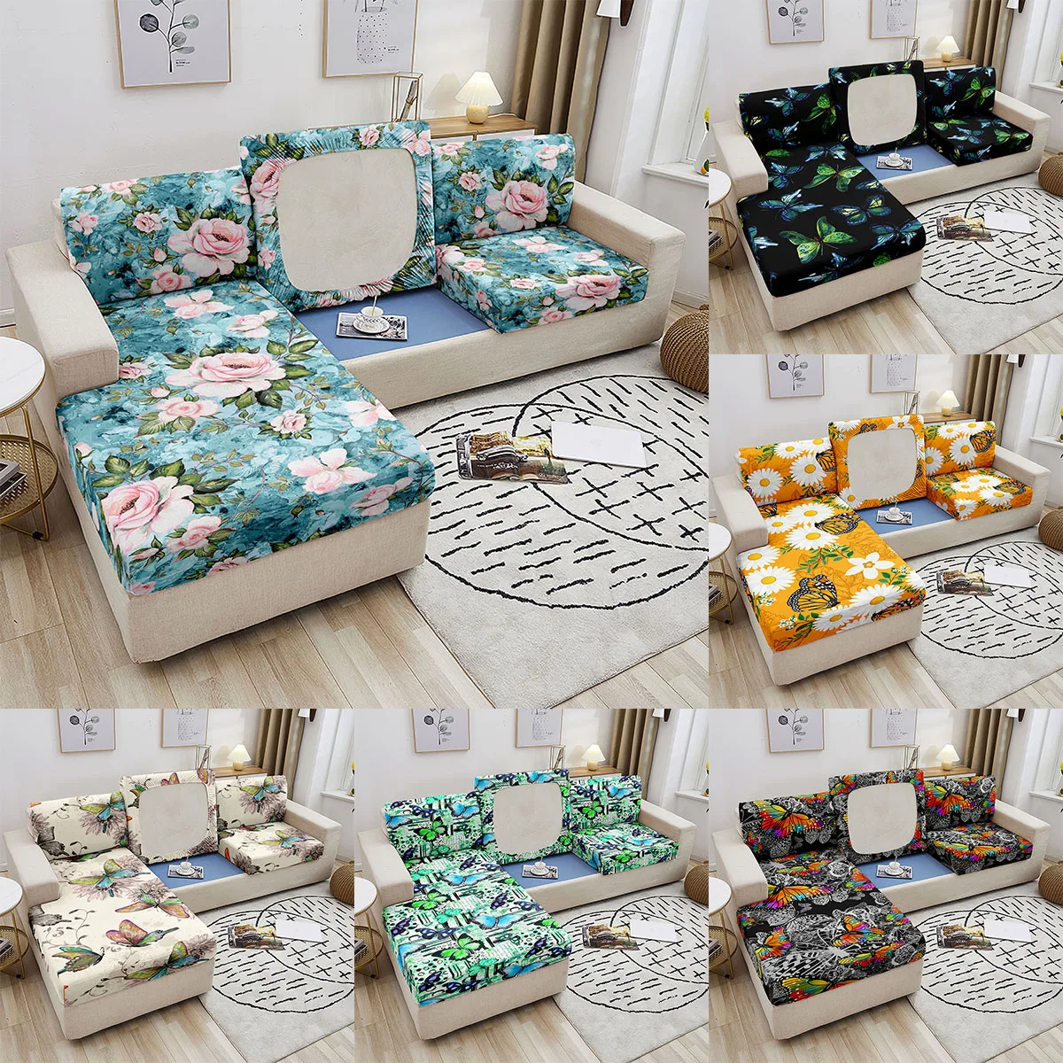 Butterfly Printed Sofa Cushion Covers for Living Room Elastic Sofa