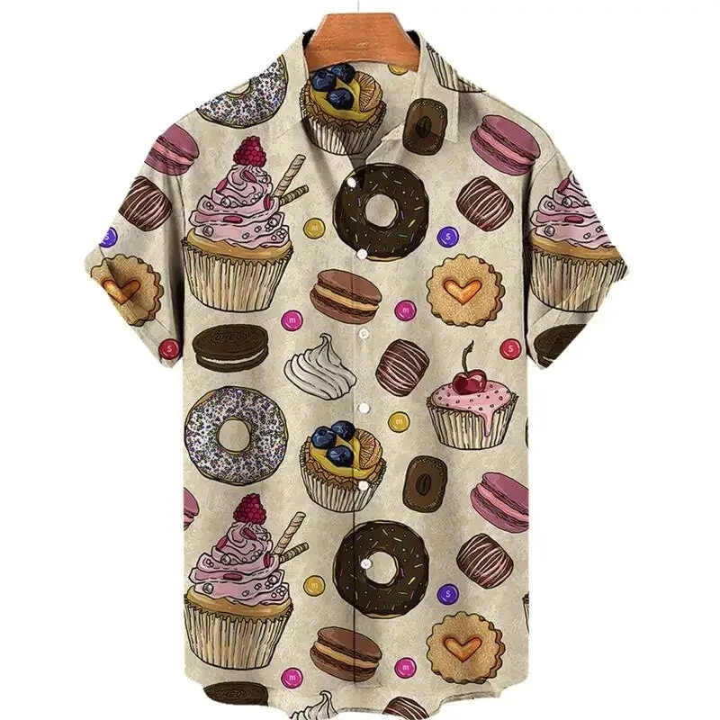thumbnail image 1 of Camisas de helado divertidas con estampado 3D para hombre, camisas de playa de talla grande de manga corta de verano, blusas hawaianas con solapa para vacaciones, ropa para hombre, 1 of 5