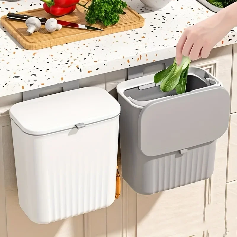 1pc Wall-Mounted Kitchen Trash Can with Lid kitchen trash bin Space-Saving Pull-Out Design for Home & Commercial Use trash can