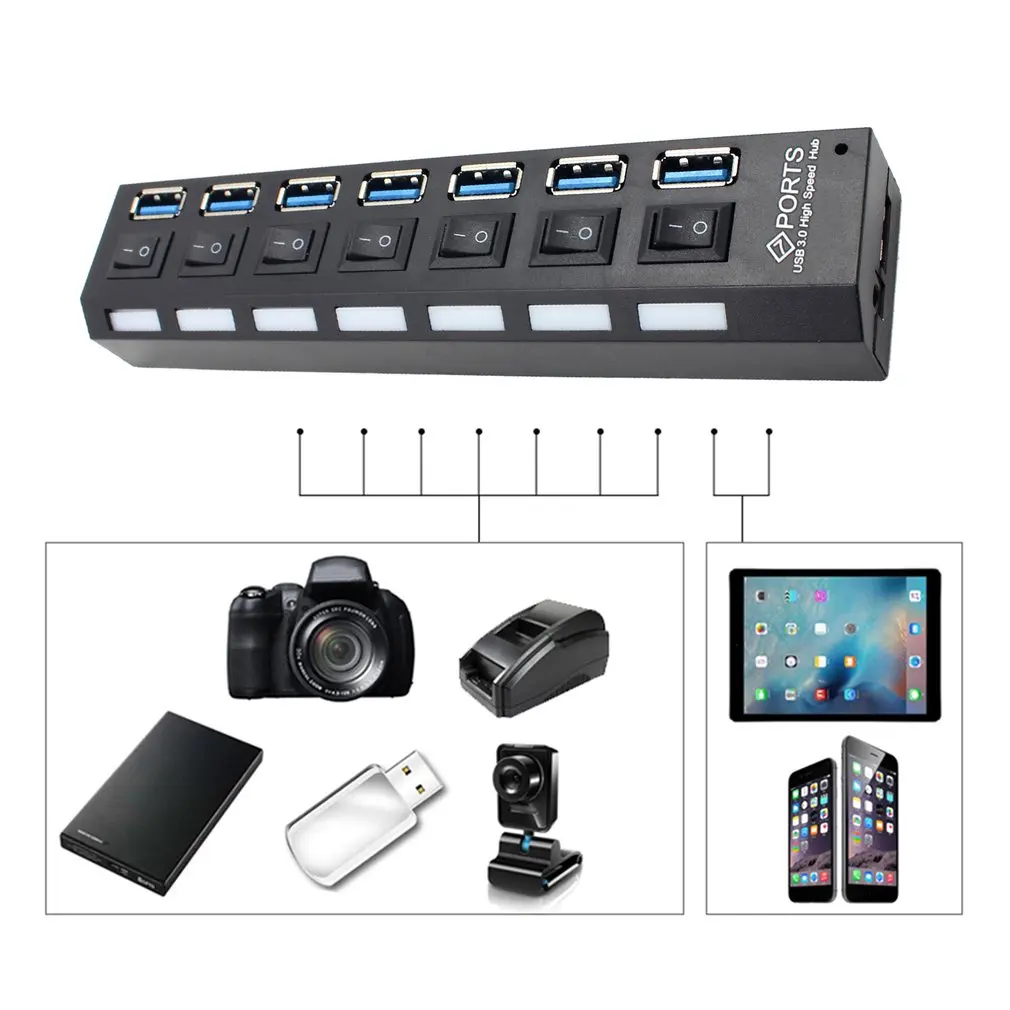 USB 3.0 Hub 4/7 Port Multi Splitter Multiple Expander Use Power Adapter USB3 Switch for PC