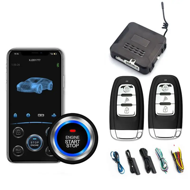 

Push To Start Ignition Kit Push To Start Kit With Remote Start Car Alarm Wireless Mobile Phone Control Smart Anti-Theft Car