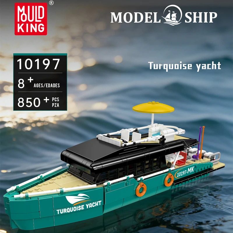 청록색 요트 빌딩 블록 세트 MOC-10197 DIY 도시 보트 모델 벽돌 조립 장난감 어린이 성인 크리스마스 선물
