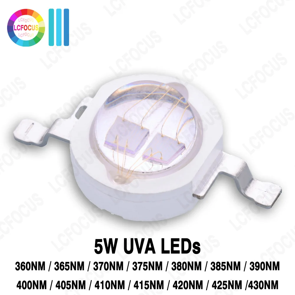 1W 3W 5W UV Purple LED Chips 365nm 370nm 375nm 380nm 385nm 395nm 400nm 405nm 410nm 420nm 425nm COB SMD Ultraviolet Lamps Lights