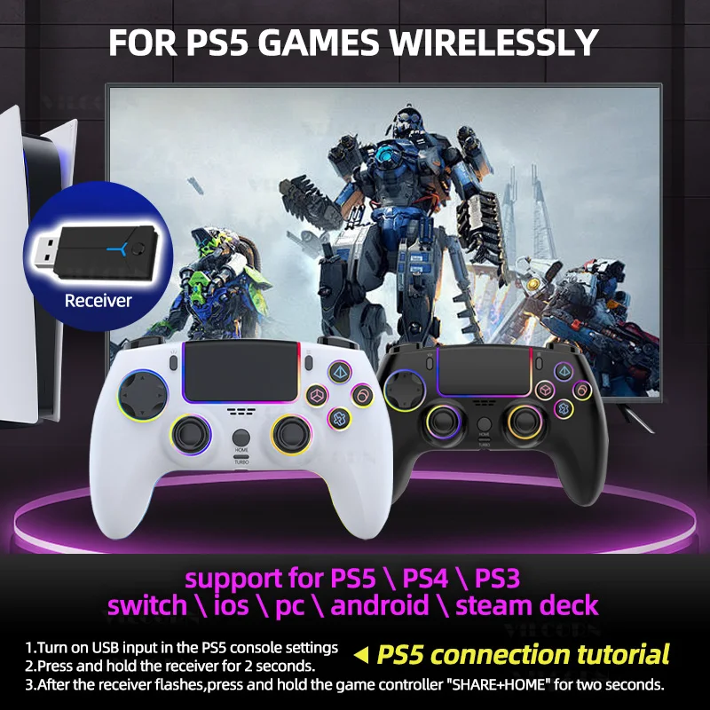 Ps3 Controller 2-Pack Wireless PS4 Controllers - RGB Lights, Programmable Buttons & 1000mAh Battery Playstation 4
