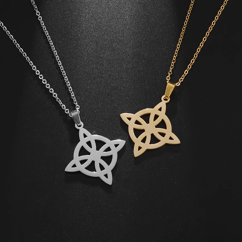 

Classic Fashion Men Women Stainless Steel Witch Knot Pendant Necklace Celtic Knot Cross Witchcraft Amulet Jewelry Accessories