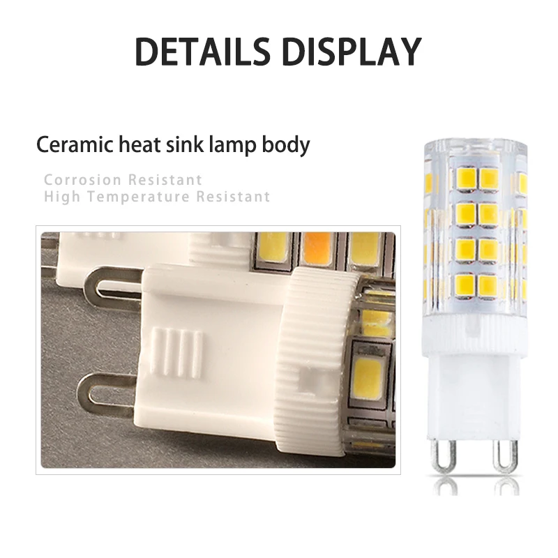 5개/세트 G9 LED 전구 5W 7W 9W 세라믹 코어 램프 AC 220V 고전압 드라이버 불필요 깜빡임 없는 SMD2835 화이트/웜 램프