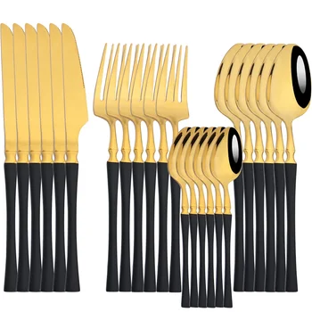 Set di stoviglie da 24 pezzi Stoviglie in acciaio inossidabile Coltello da bistecca Forchetta Cucchiaio Cucina Cena Posate per la casa Set di posate per ristorante 1