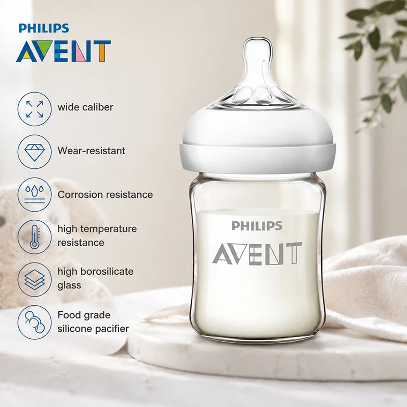 Avent زجاجة رضاعة للأطفال حديثي الولادة SCF678 125 مللي/160 مللي زجاجات أطفال زجاجية مستلزمات تغذية لحديثي الولادة خالية من مادة BPA عيار واسع