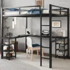 Children Beds, Full Size Loft Bed with Desk and Storage Shelves, Heavy Duty Metal Loft Bed with Black Desk and Guardrail 1