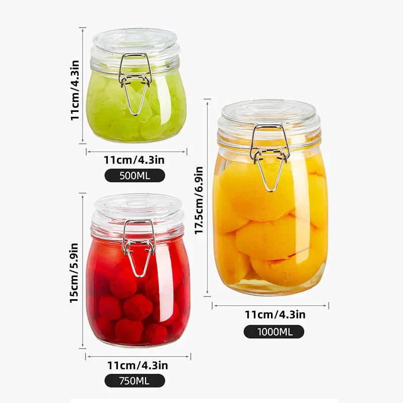 Sealed Glass Jars with Clip Lids, Honey Bottles, Snack Jars, Grain Storage Jars, Candy Jars, Stainless Steel Snap Seal Jars 5