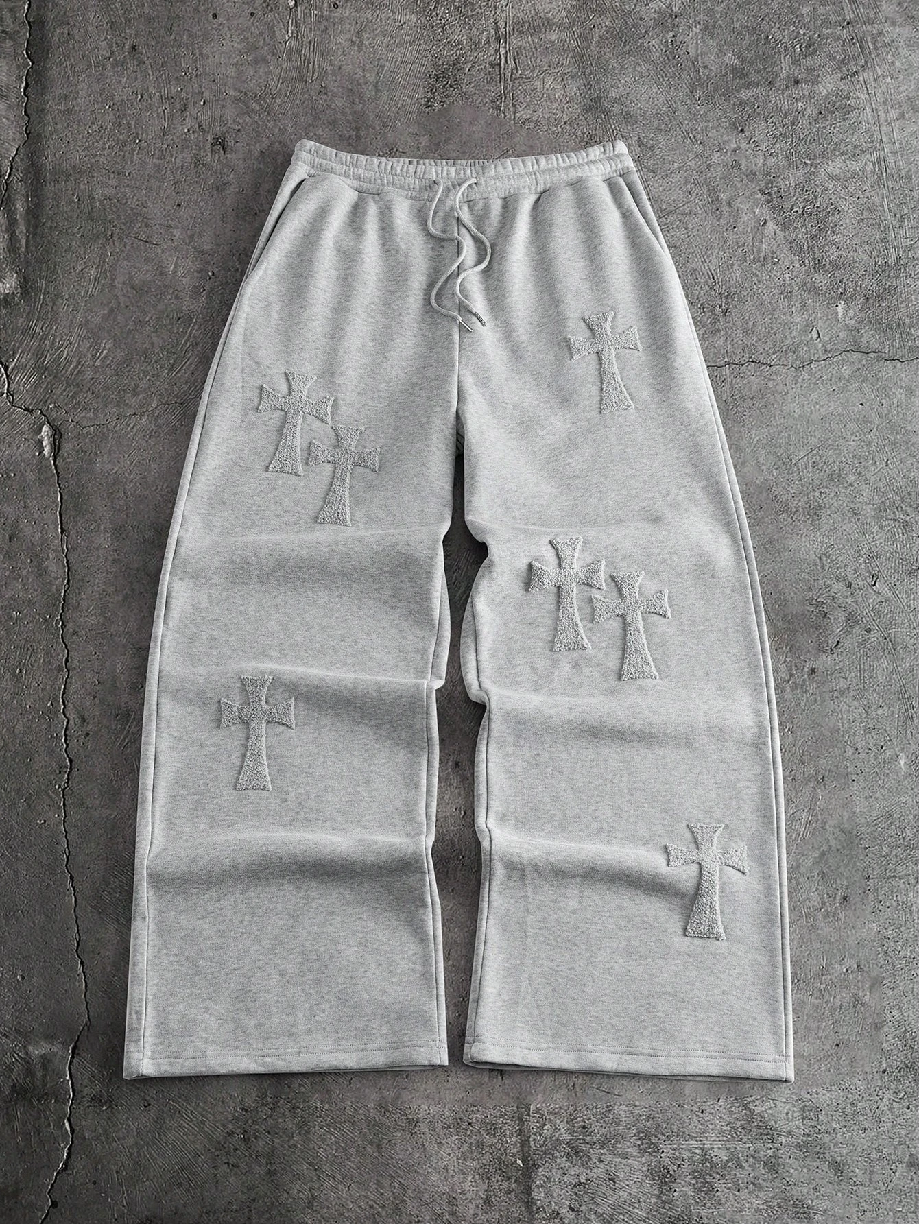 Gothic Streetwear Lässige Sweat-Hose, Schnelltrocknend mit Mehrfach-Kreuz-Symbol-Print, Grau Meliert, Tägliche Sport-Stragingshose für Kinder
