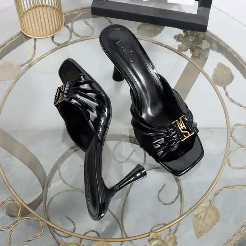 High heels 2025 summer new pleated slippers square toes metal fashion open toe sexy luxurious banquet sandals Heel height 9CM - Image 2