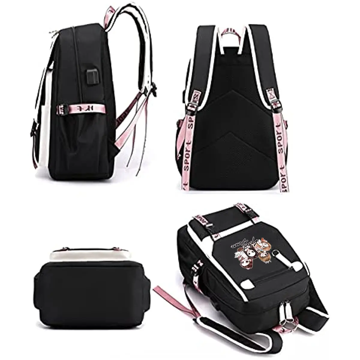 Mochila gatinho Bolsa com orelha gato kpop Korea Japan E-Girl Kawai Hallyuu  Rosa Preta BTS com estojo