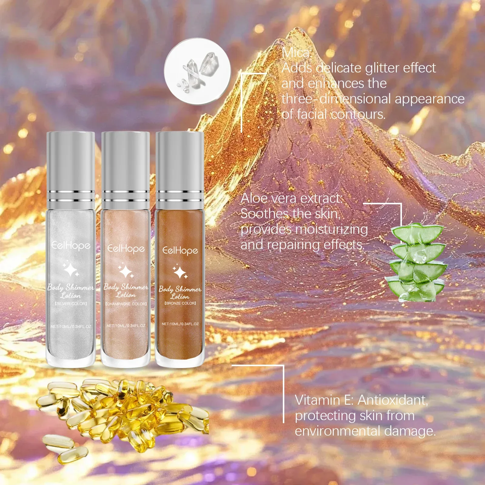 Highlight Oil Stick Set Party Ball Performance Makeup Ball Liquid Fluorescent Highlight Oil Body Glitter Oil High-Gloss Set 3