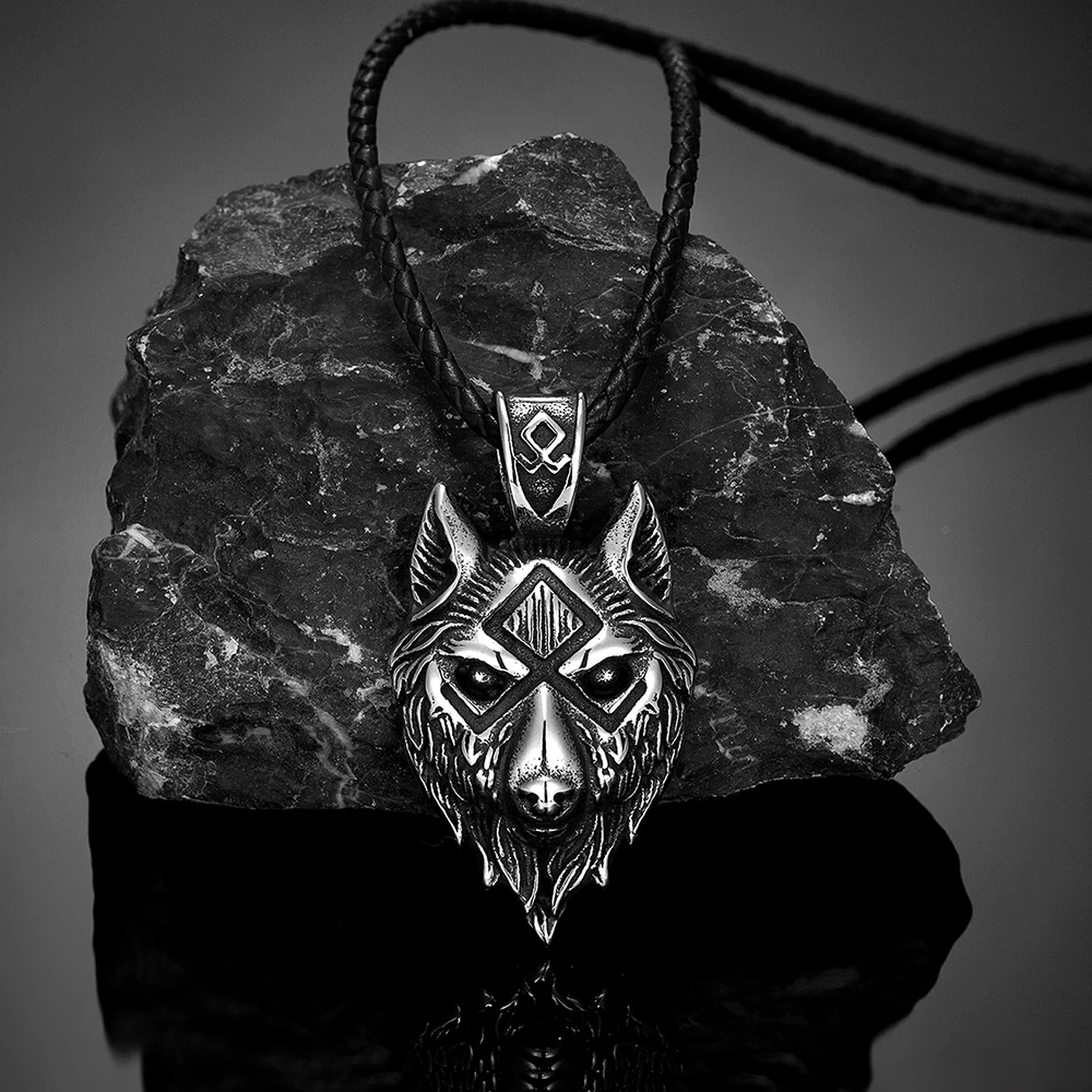 펑크 바이킹 늑대 목걸이 남자 북유럽 신화 오딘의 룬, geri와 Freki Valknut 부적 스테인레스 스틸 펜던트 레트로 쥬얼리 선물