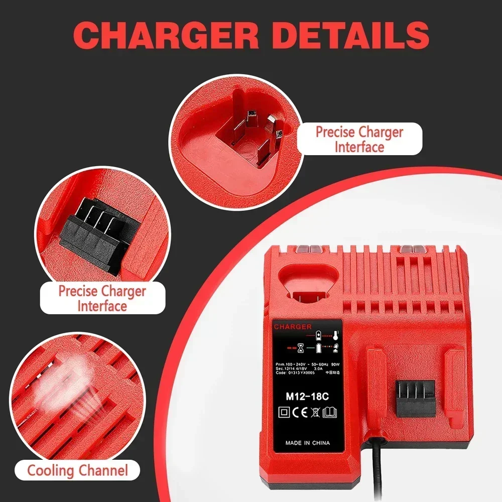 

Multi-Voltage Battery Charger for Milwaukee M18 14.4V 18V Li-ion Battery 48-11-1815 48-11-1820 48-11-1840 48-11-1850 48-11-1828