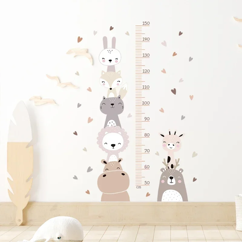 Wall Stickers for Kids Room Baby Nursery Smile Animals Bear Lion Hearts Height Measurement Ruller