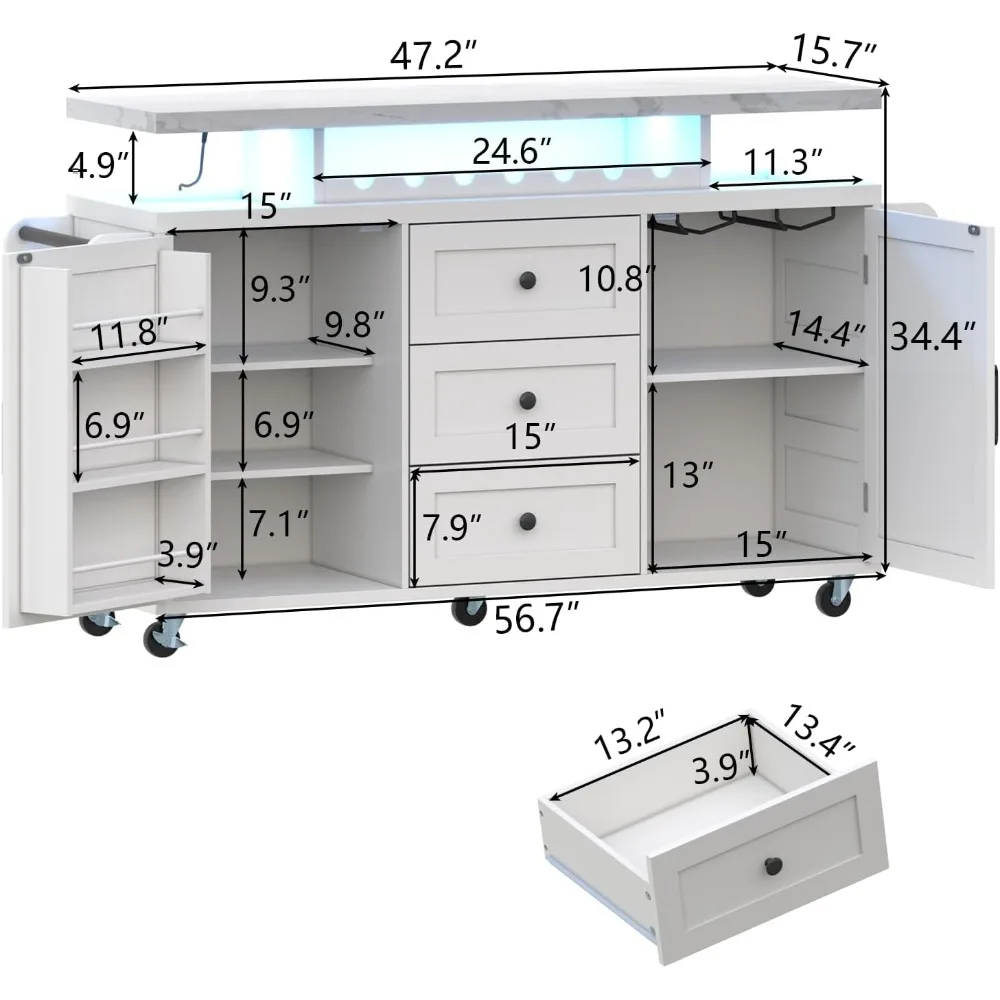 Kitchen island with LED lighting activated