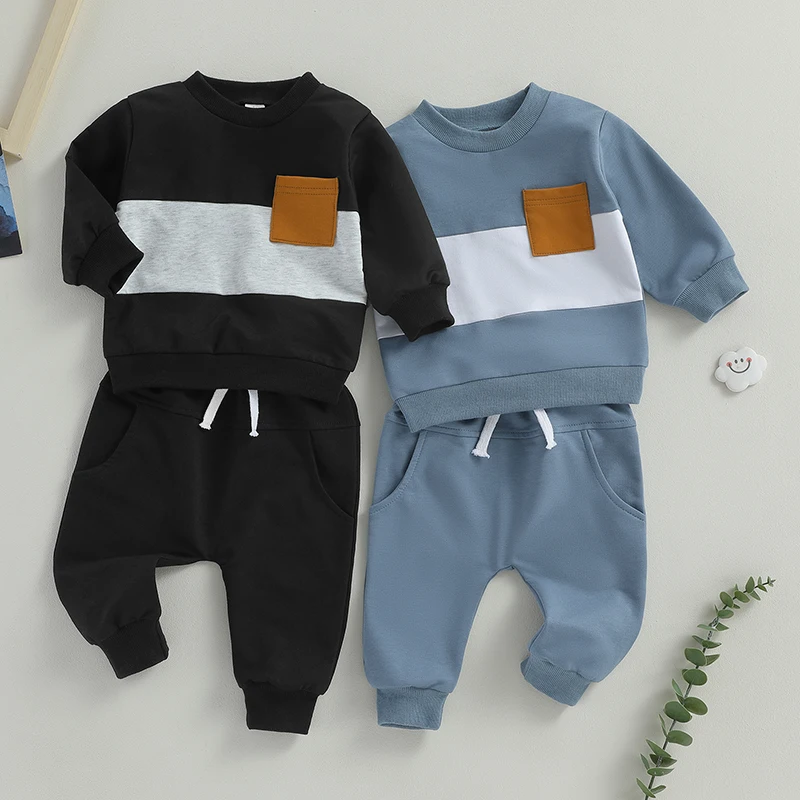 

Spring Fall Clothing Kid Baby Clothing Boys Tracksuit Contrast Color Long Sleeve Sweatshirt Pants Set for Toddler Clothes