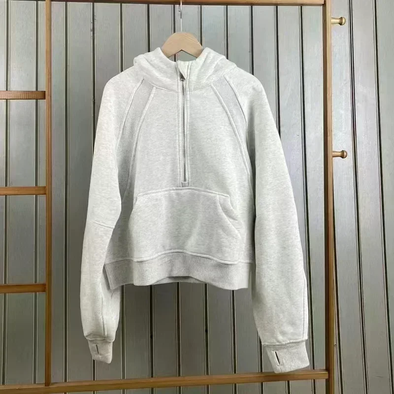 Lemon Long Sleeve Thickened Warm Training Sports Gym Outdoor Yoga Jacket Women Scuba Half Zipper High Collar Hoodie