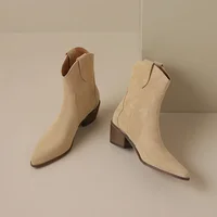 2025 Winter Classic Chelsea Boots for Woman Cow Suede Pointy Toe Wedge Heel Ankle Boots Simple Comfortable Cowboy Boots Female - Image 4