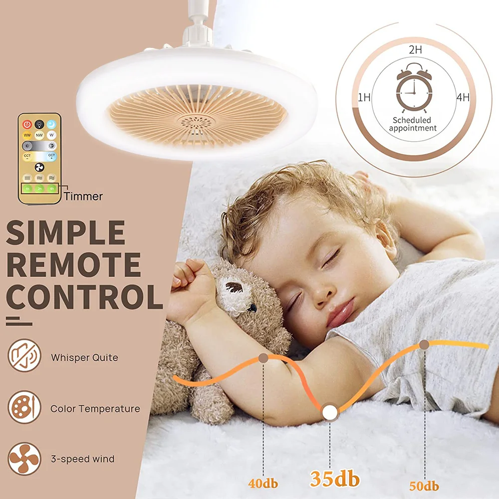 30W Ceiling Fan E27 Remote Ceiling Lighting Bedroom Living Room Switch Control 85-265V Remote Control Electric Fan Light