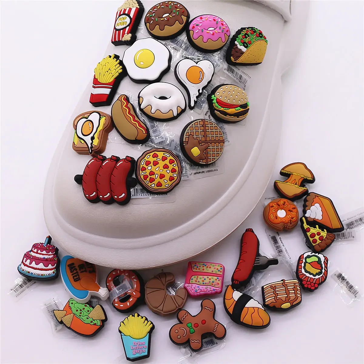 1pcs Original Food Shoe Charms French Fries Hamburg Hot Dog Omelet Bread Shapes Shoe Buckle Decorations Kids Party Gifts