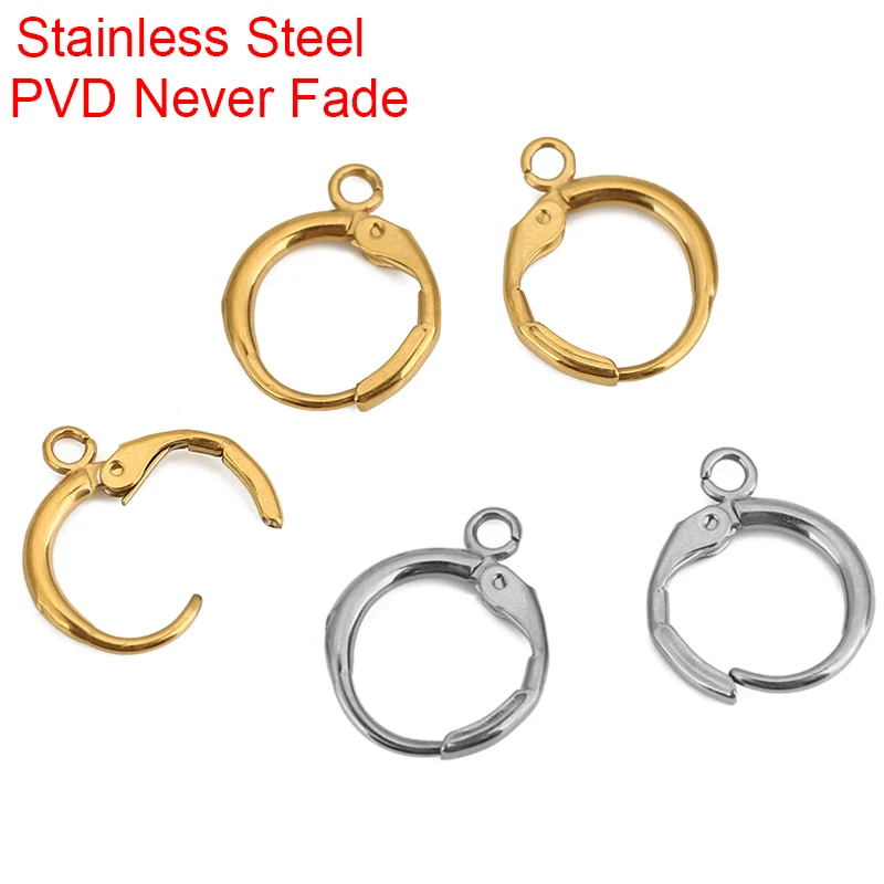 10pcs PVD Never Fade Stainless Steel Earrings Hooks With Loop 12mm Hypoallergenic Earring Clasps Making For Jewelry Accesorios