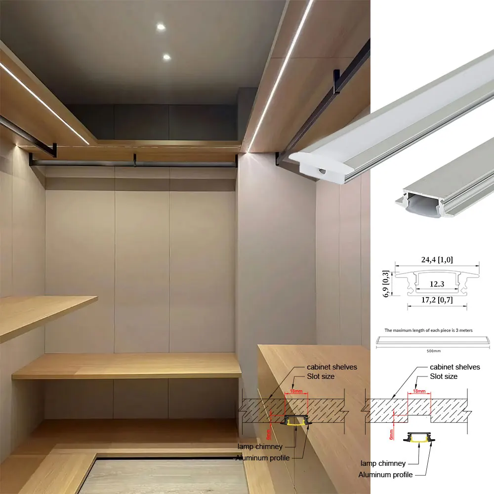 

17*7mm 1pcs 0.5m High Brightness Aluminium LED Strip Light for Bathroom Kitchen and Other Places with Embedded Installation