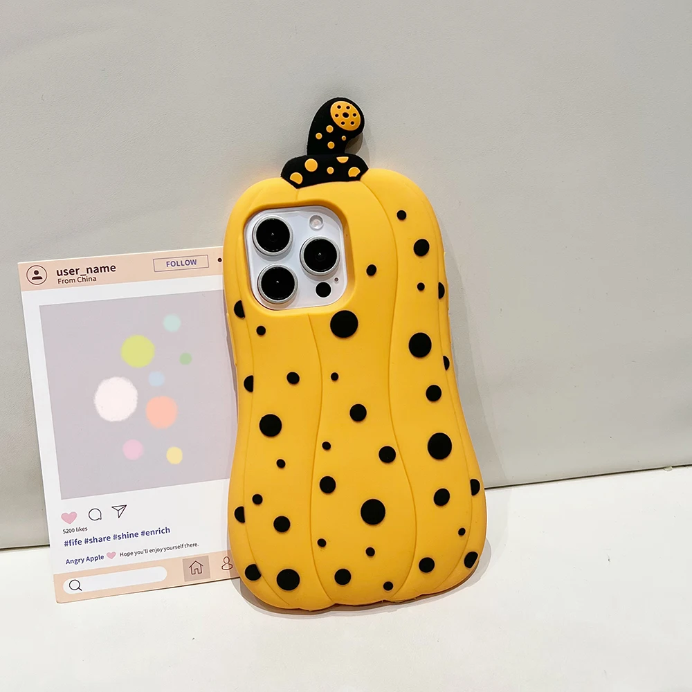 Für iPhone 13 14 15 Plus 16 Pro Max Kawaii Gemüse Polka Dots Kürbis Hülle Weiche Silikonhülle