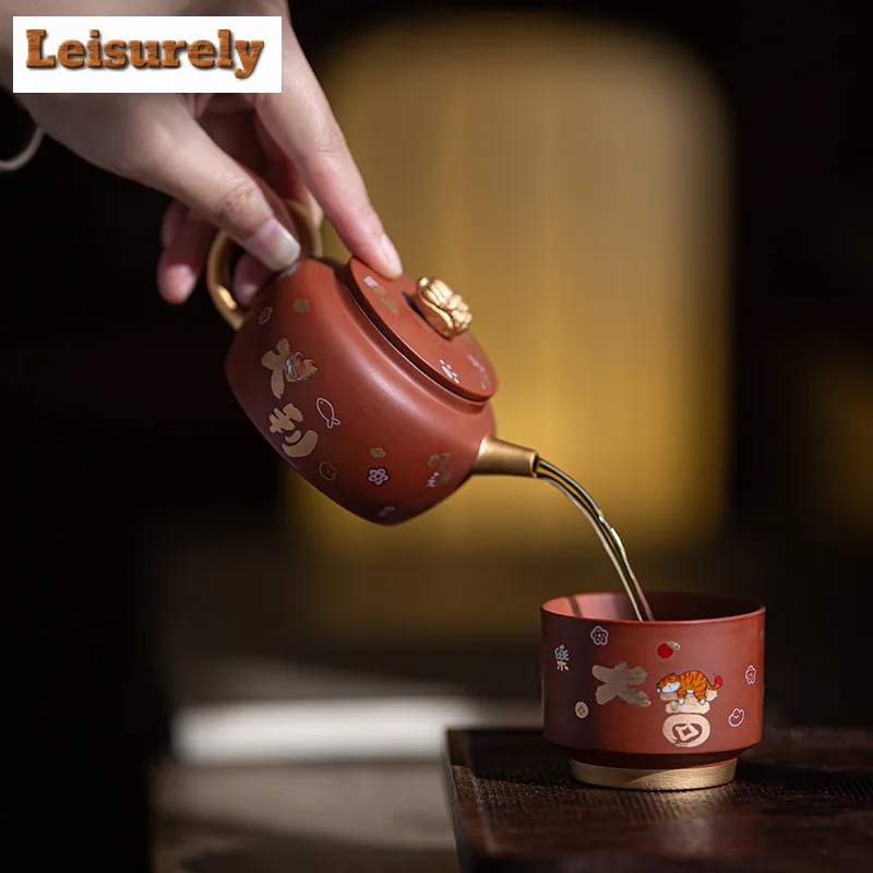 100ml Great Fortune Purple Clay Hundred Wealth Teapot Aesthetic Tea Infuser Pot Tea Soaking Kettle with Strainer Tea Ceremony