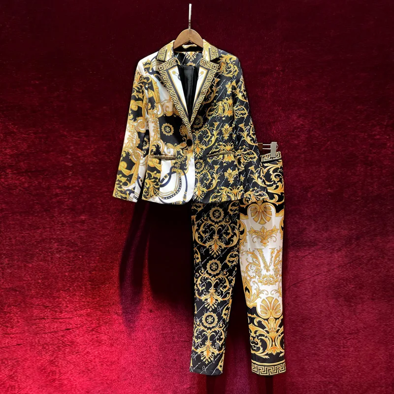 

Женский модный весенний блейзер с принтом, элегантный комплект из двух предметов, 2024