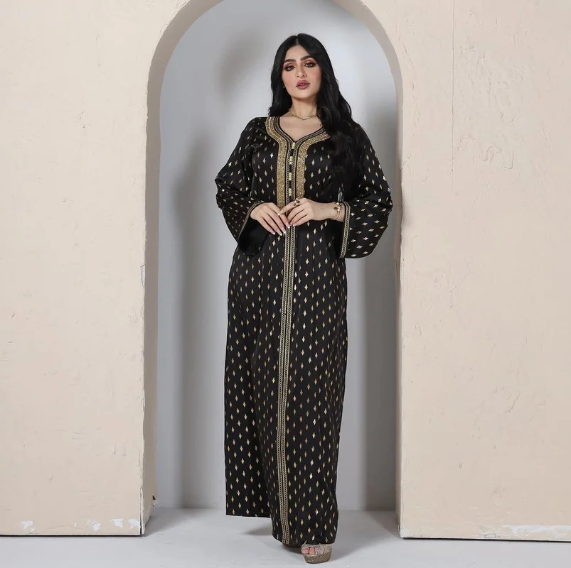 2023 Muslim Abaya Femme Loose Black Bottom Bronzing Abayas for Women Dubai Islamic Women's Dress for Middle East Arabia