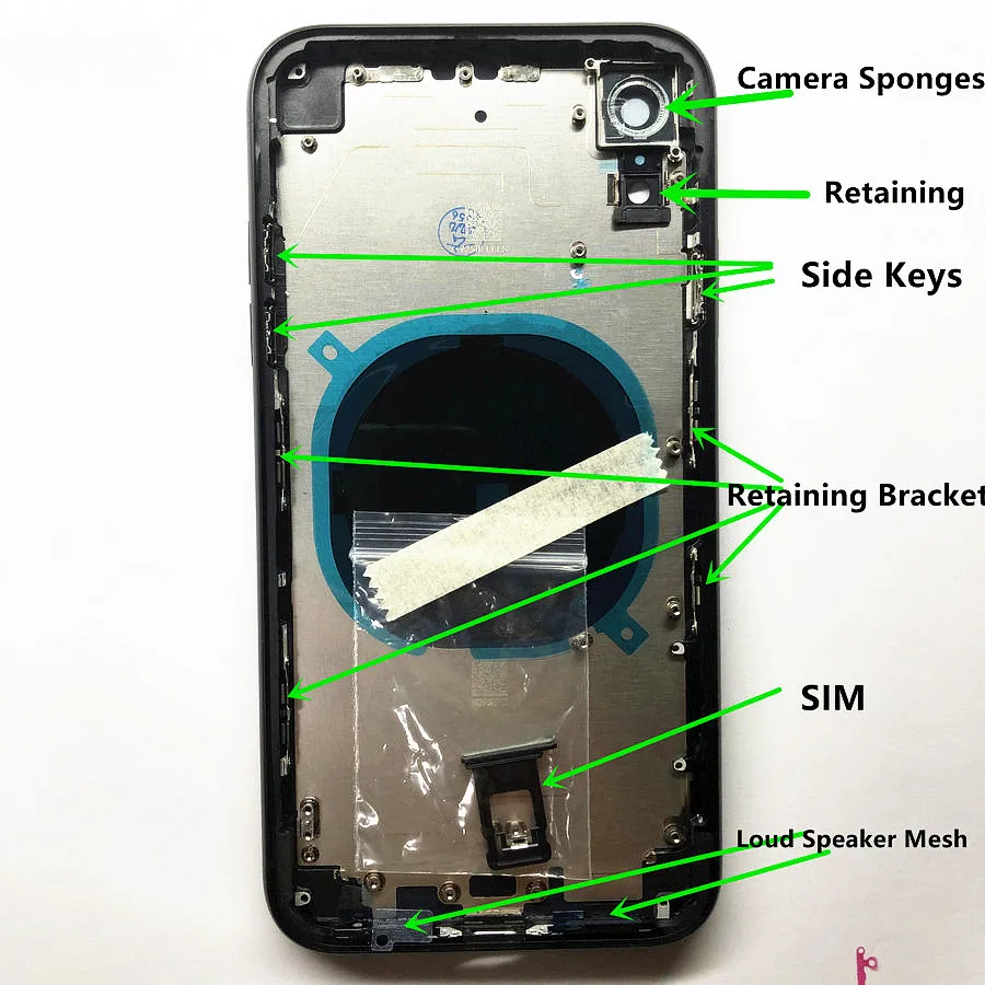 

Carcaça de reposição para moldura intermediária traseira do iPhone XR e tampa traseira de vidro com peças pequenas