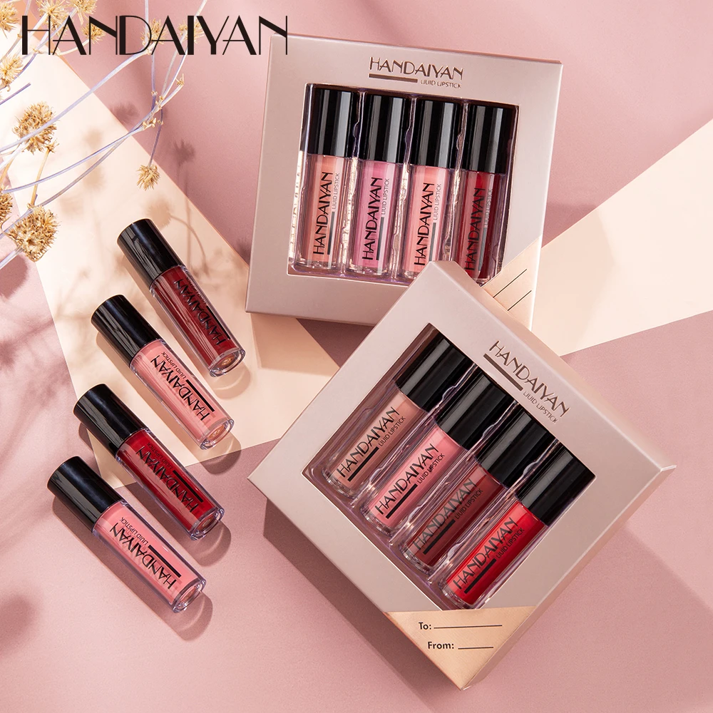 Lip Gloss 4-Piece NonStick Cup Lip Gloss Set Lip Tint Matte Finish Velvet Liquid Lipstick