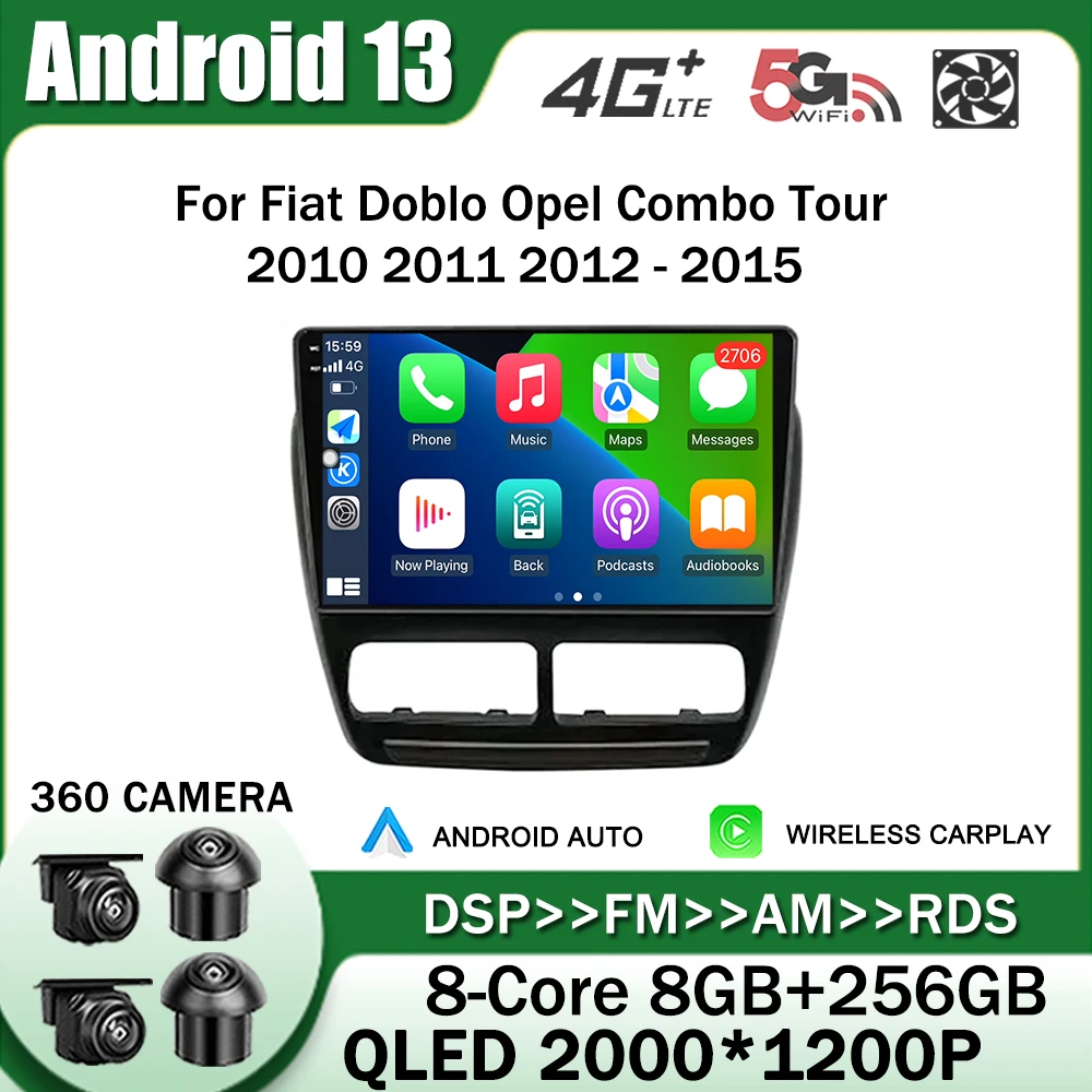 

Android 13 for Fiat Doblo Opel Combo Tour 2010 2011 2012 - 2015 Car Radio Multimedia Player GPS Navigation Wireless Carplay