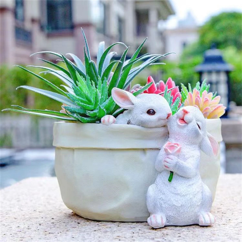 

Cute Animal Bunny Planter Pot Succulent Planter Sill Lotus Water Culture Pots Decor Statue Garden Balcony Patio Rabbit Flowerpot