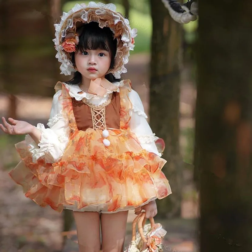 

Новинка 2024, детское бальное платье принцессы испанской Лолиты, кружевное платье с бантом и длинным рукавом, дизайнерское платье на день рождения, на Пасху, модель A3347