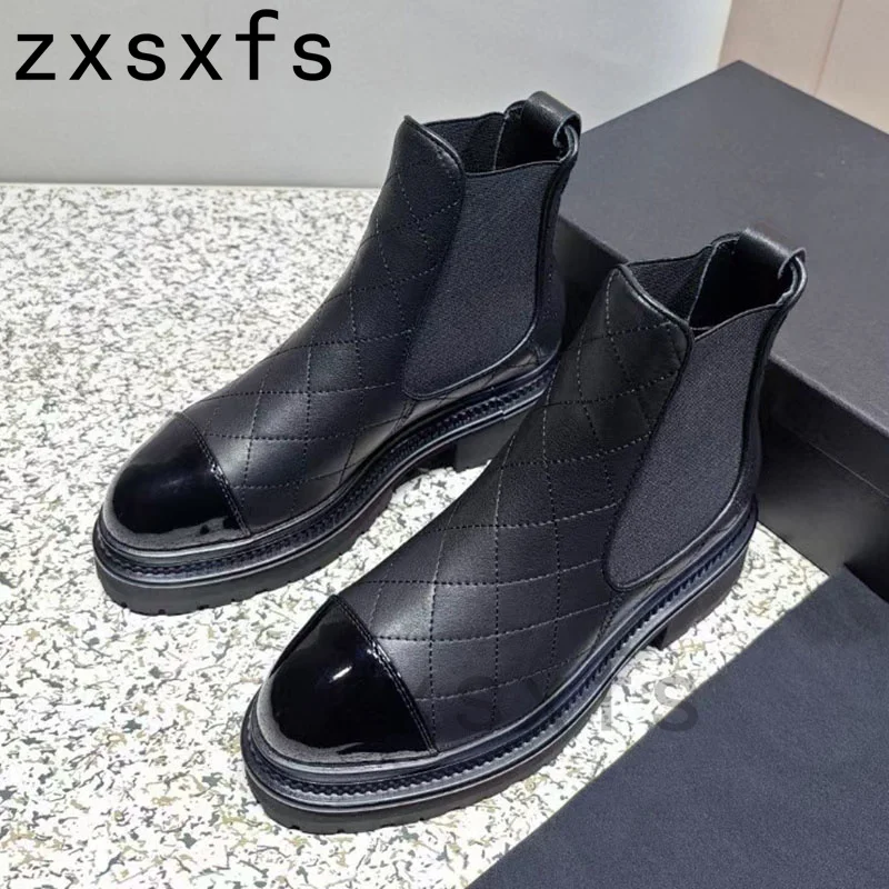 Real Leather Platform Women Boots Designer Round Toe Brand Chelsea Ankle Boots For Woman Autumn Casual Shoes Women Short Boots