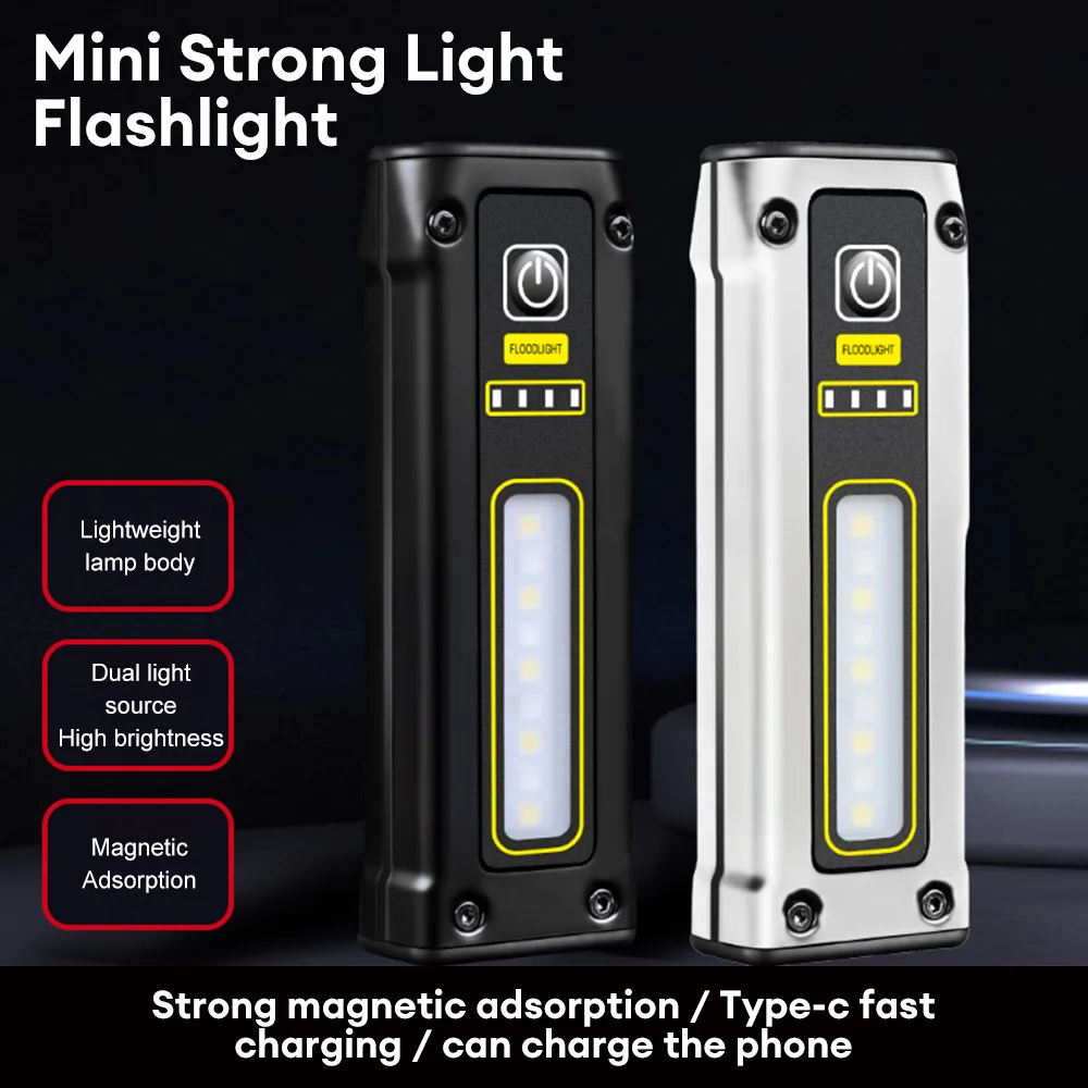 

Outdoor Mini Dual Light Source Flashlight Type-C Fast Charging Multi-Function Working Light With Magnet Emergency Flashlight