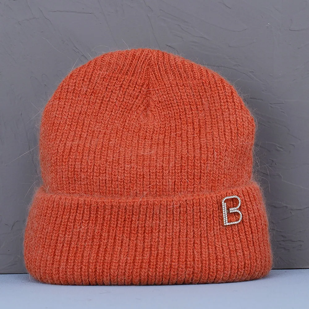 

NEW Unisex Solid Rabbit Fur Winter Hat for Woman with Autumn soft Knitted Bonnet Warm with B Accessories Gift free shipping