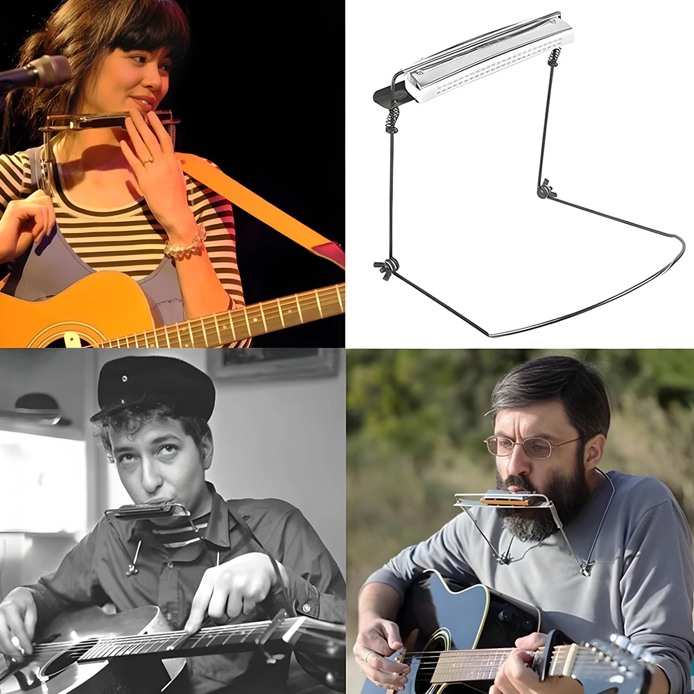 24 Holes Harmonica Neck Holder Metal Harmonica Harp Rack Mouth Organ Stand Adjustable Holder
