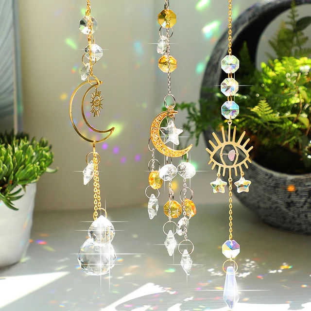 H & D – lustre suspendu en cristal, prisme, attrape-soleil, ornement pour  fenêtre, maison, jardin, arc-en-ciel, pendentif lune et étoile, 6 pièces -  AliExpress