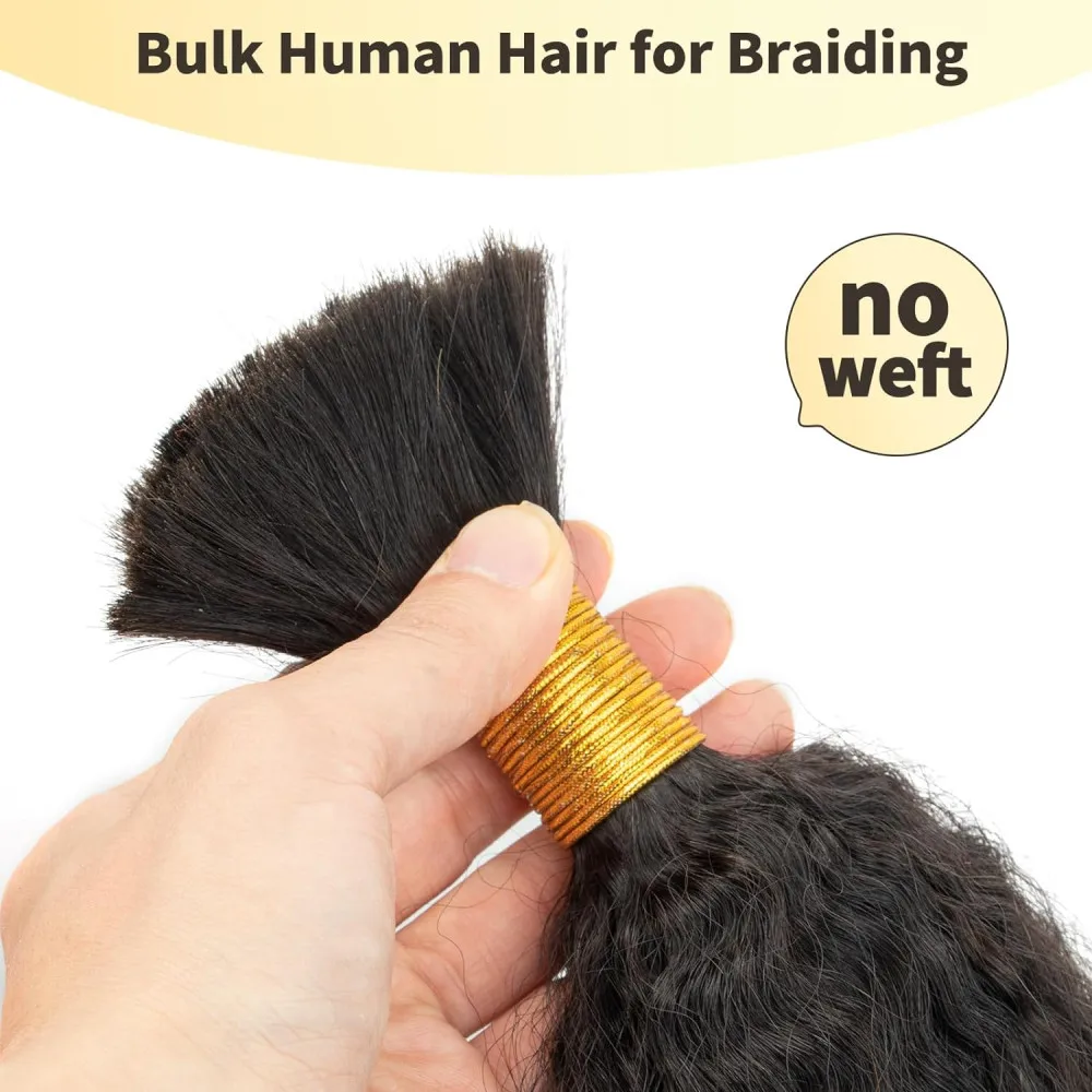Kinky Straight Human Hair Braiding Hair No Weft Natural Color Real Human Bulk For Braiding Extensions 16-26Inches #1B