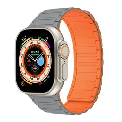 Premium Magnetic Silicone Loop for Apple Watch Bands - Versatile and Stylish Strap Replacement (Grey Orange)