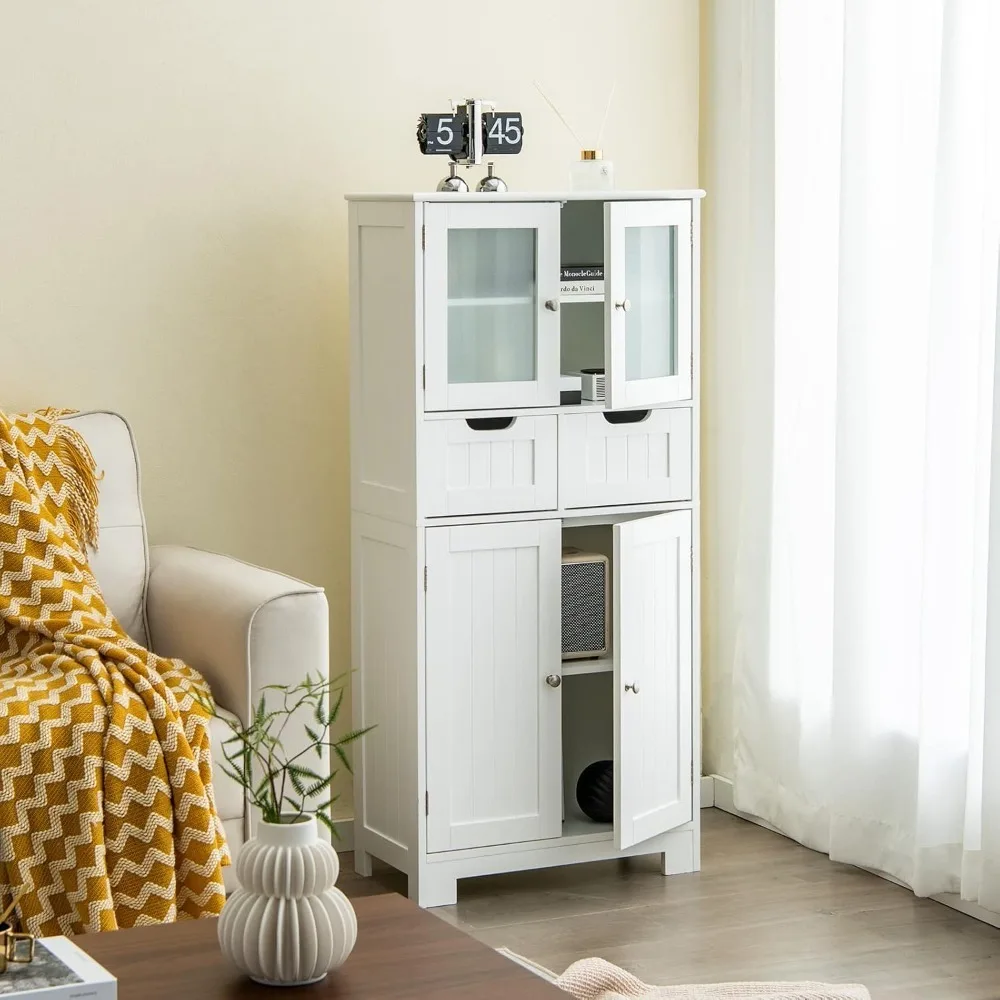 Floor Storage Cabinet, Freestanding Bathroom Cabinet, Tall Storage Organizer Cupboard for Kitchen Living Room 2
