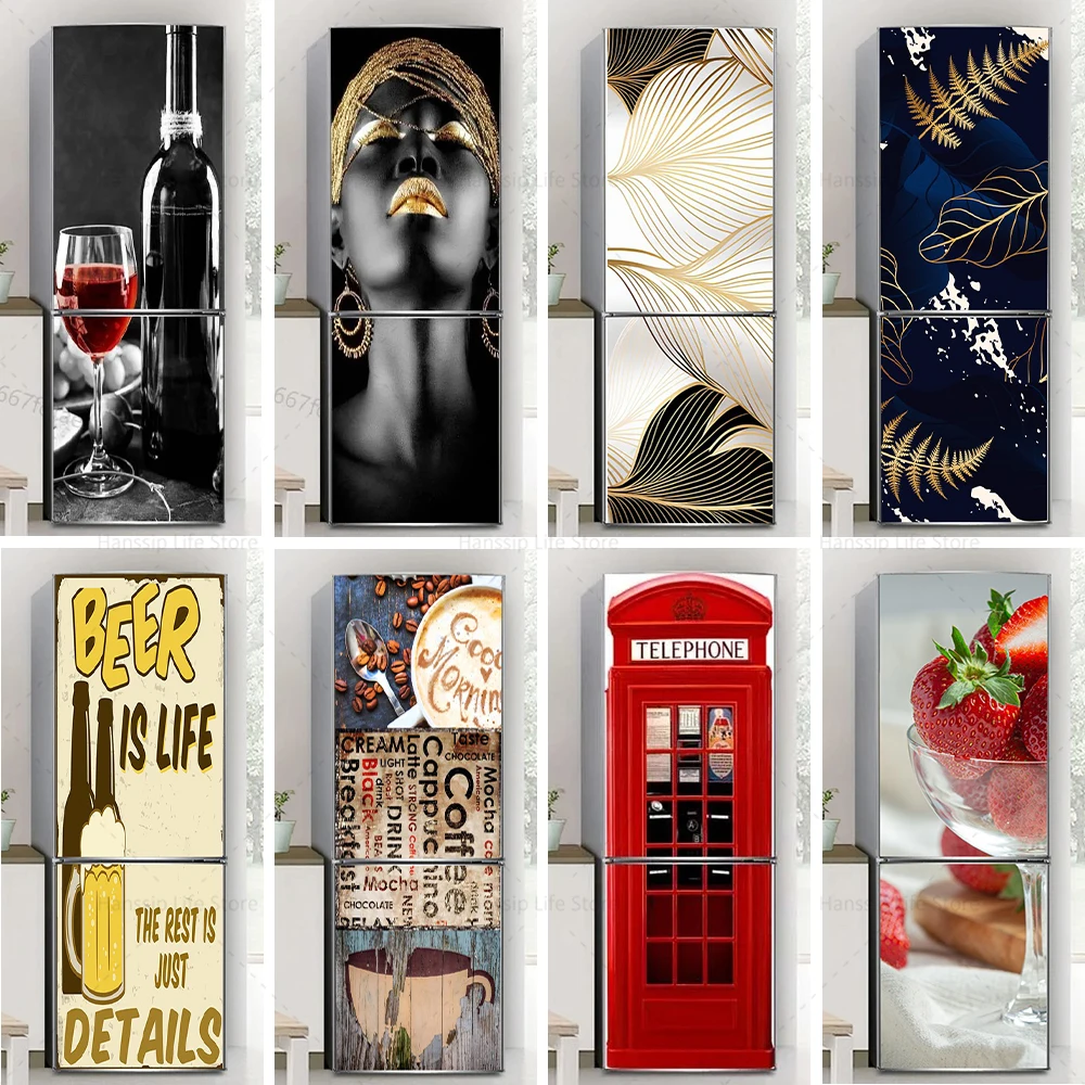 Creative Telephone Coffee Poster Fridge Door Sticker Mural Cover Waterproof Kitchen Refrigerator Styling Door Wrap Sticker Decal