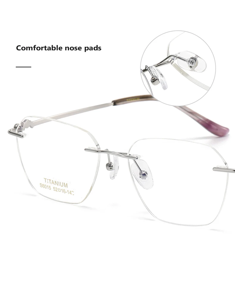 Oveliness Women's Rimless Flat Top Oval Titanium Eyeglasses Close-up